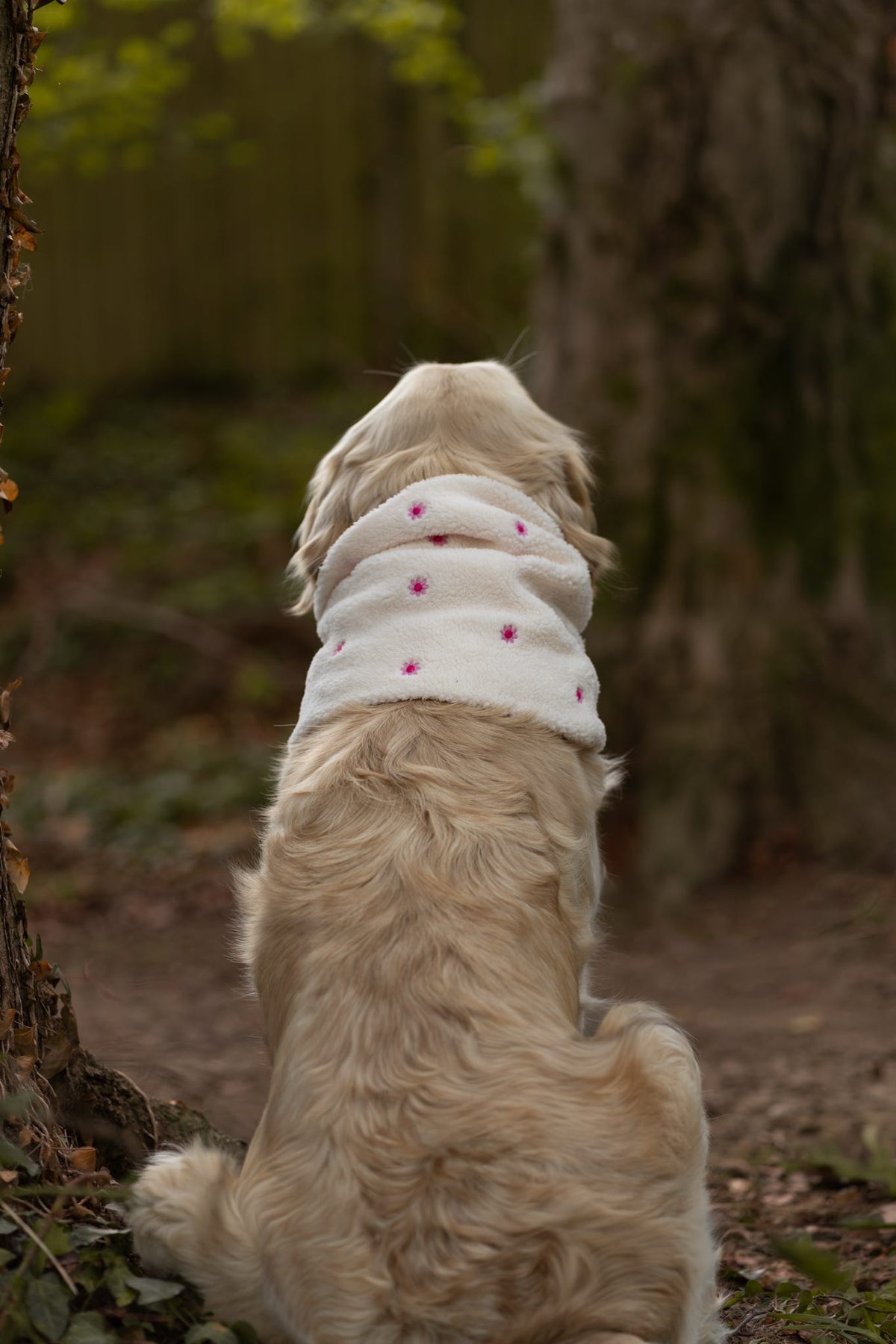 Handmade Teddy Fleece Dog Snood - Dusky Daisies - Embroidered Design