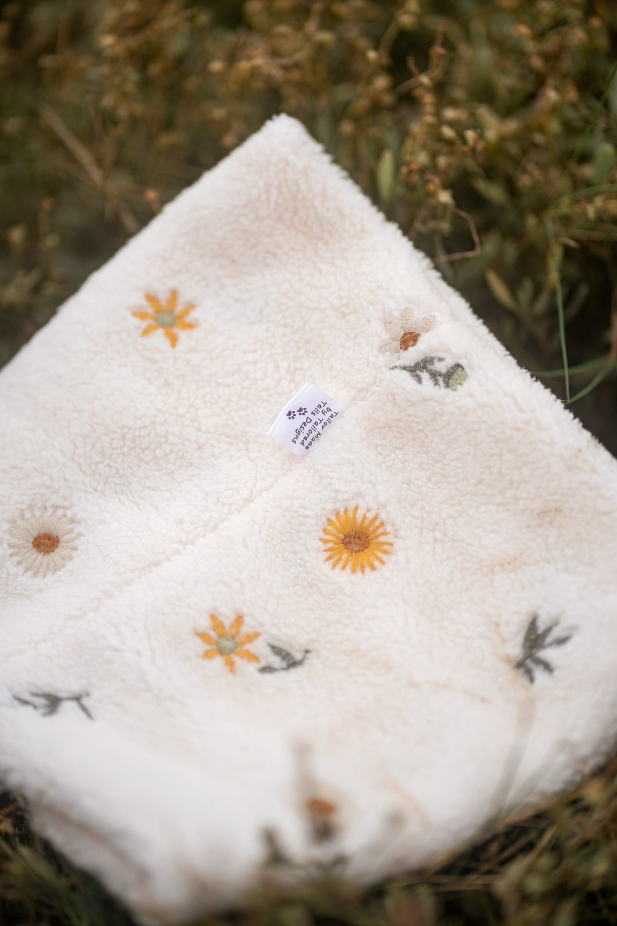 Handmade Teddy Fleece Dog Snood - Golden Meadow - Embroidered Design
