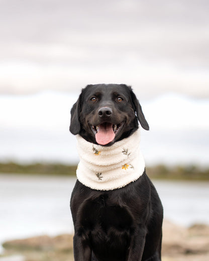 Handmade Teddy Fleece Dog Snood - Golden Meadow - Embroidered Design
