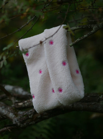 Handmade Teddy Fleece Dog Snood - Dusky Daisies - Embroidered Design