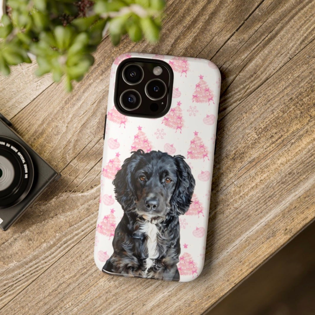 Personalised Pet Phone Case - Plaid Hearts & Pink Pines