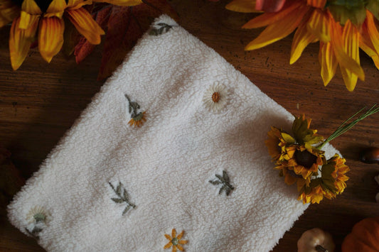 Handmade Teddy Fleece Dog Snood - Golden Meadow - Embroidered Design