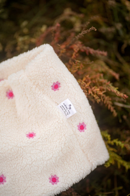 Handmade Teddy Fleece Dog Snood - Dusky Daisies - Embroidered Design